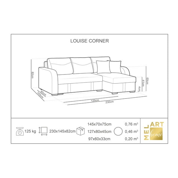 Smėlio spalvos kampinė sofa-lova su dėže "Melart Louise", kairysis kampas-image-2