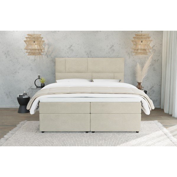 Spyruoklinė lova smėlio spalvos su sandėliavimo vieta 200x200 cm Lola – Ropez-image-4