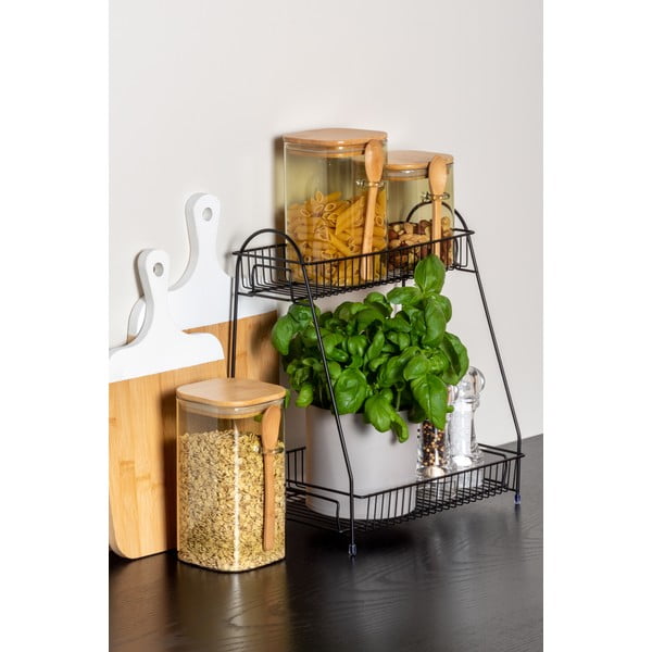 Juodos spalvos metalinės virtuvės lentynos su 2 lentynomis PT LIVING Tidy-image-1