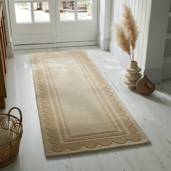 Rankų darbo iš vilnos kilimas natūralios spalvos 80x230 cm Lois Scallop – Flair Rugs-image-1
