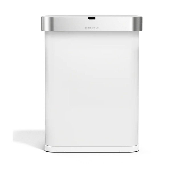 Matinės baltos spalvos iš plieno bekontaktė šiukšliadėžė 58 l Sensor – simplehuman
