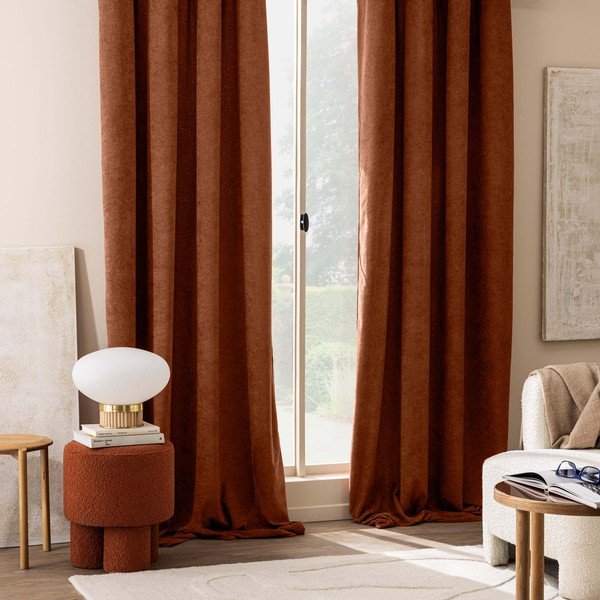 Terakotos spalvos iš boucle užuolaida 140x260 cm Winona – douceur d'intérieur-image-1