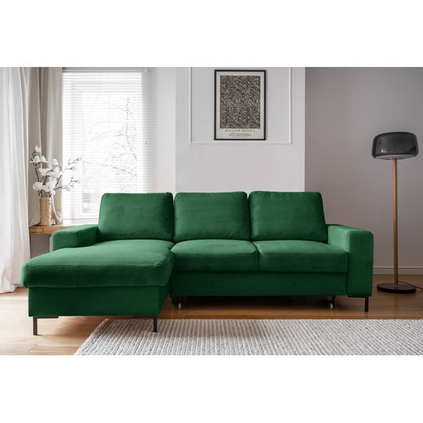 Iš kordinio velveto sulankstoma kampinė sofa tamsiai žalios spalvos (su kairiuoju kampu) Lofty Lilly – Miuform-image-1