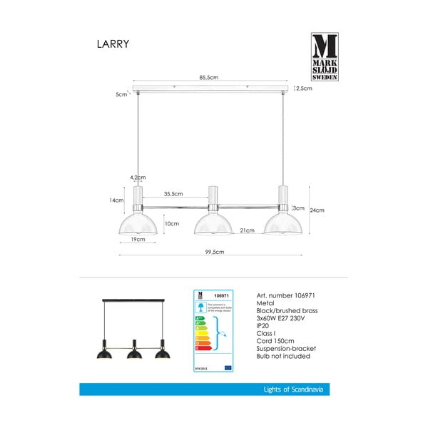 Juodas trijų dalių lubų šviestuvas Markslöjd Larry Black Gold-image-2