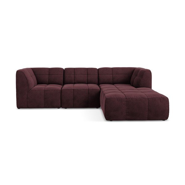 Bordo spalvos kampinė sofa iš velveto (su dešiniuoju kampu/su gultu) Aloha – Makamii