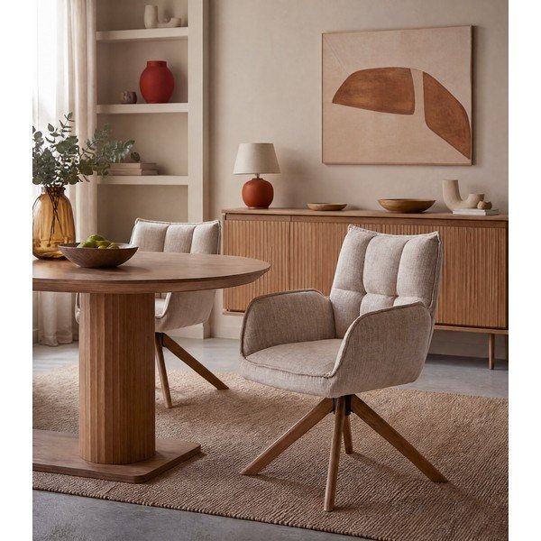 Kreminės spalvos iš audinio valgomojo kėdžių komplektas 2 vnt. Marilla – Unique Furniture-image-3