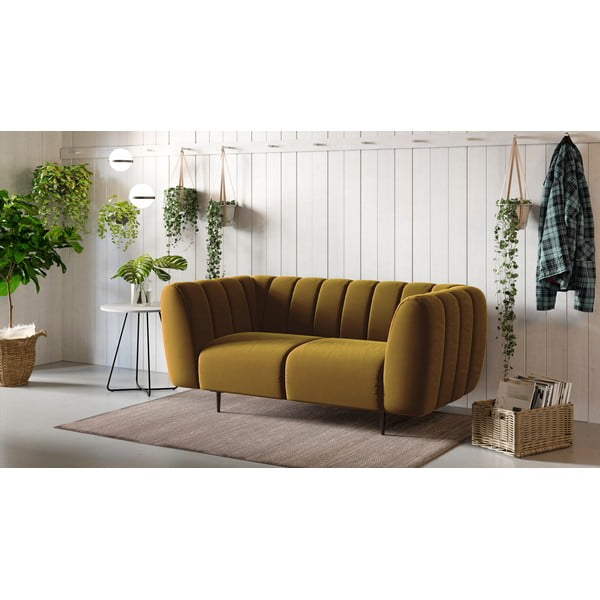 Geltona aksominė sofa Ghado Shel, 170 cm-image-1