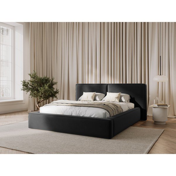 Iš aksomo dvigulė lova tamsiai pilkos spalvos audiniu dengta su sandėliavimo vieta su lovos grotelėmis 200x200 cm Arendal – Cosmopolitan Design-image-1