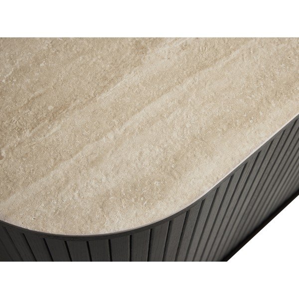 Tamsios natūralios spalvos iš keraminės plokštės šoninė spintelė su stumdomomis durimis 165x76x45 cm Enna – Unique Furniture-image-4