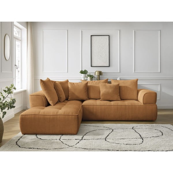 Garstyčių spalvos iš šenilinio audinio kampinė sofa (su kairiuoju kampu/„L“ formos) Whesley – Bobochic Paris-image-1