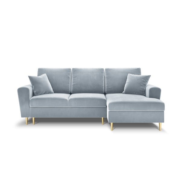 Šviesiai mėlynos spalvos iš velveto sulankstoma/su sandėliavimo vieta kampinė sofa (su dešiniuoju kampu/su gultu) Kyoto – Cosmopolitan Design
