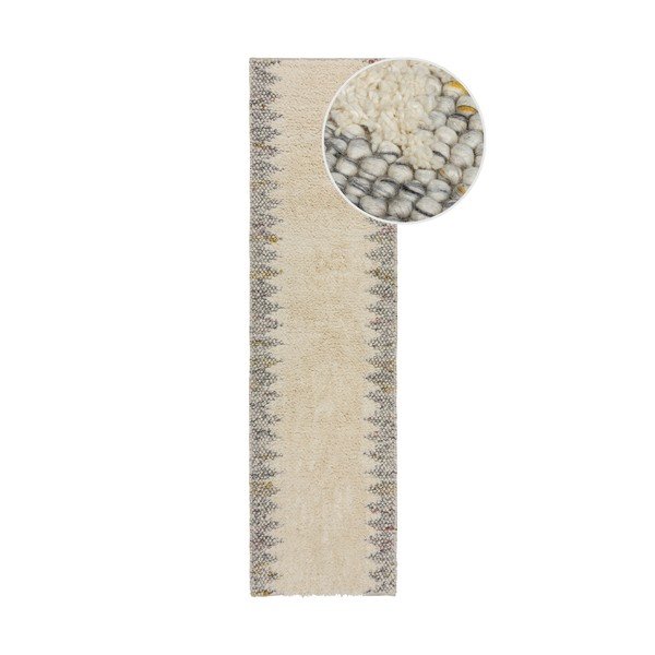 Rankų darbo iš vilnos mišinio kilimas pilkos spalvos/kreminės spalvos 60x230 cm Minerals Border – Flair Rugs