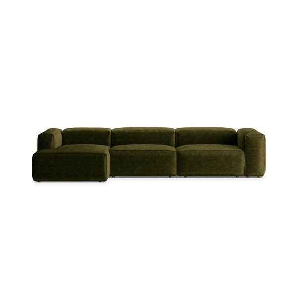 Žalios spalvos iš kordinio velveto kampinė sofa (su kairiuoju kampu/su gultu) Bergamo – Cosmopolitan Design