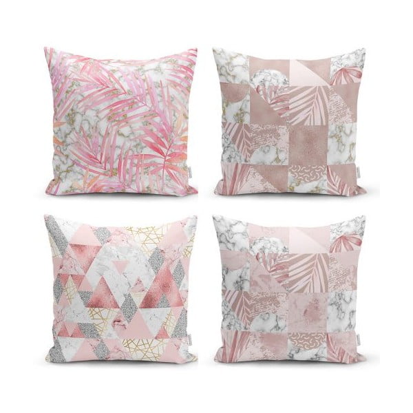 4 dekoratyvinių užvalkalų rinkinys Minimalistiniai pagalvių užvalkalai Pink Leaves, 45 x 45 cm