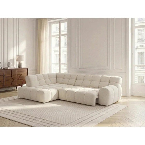 Baltos spalvos sulankstoma/ar elektrisko sēdekļa regulēšanu kampinė sofa (su kairiuoju kampu/„L“ formos) Andre – Bobochic Paris-image-3