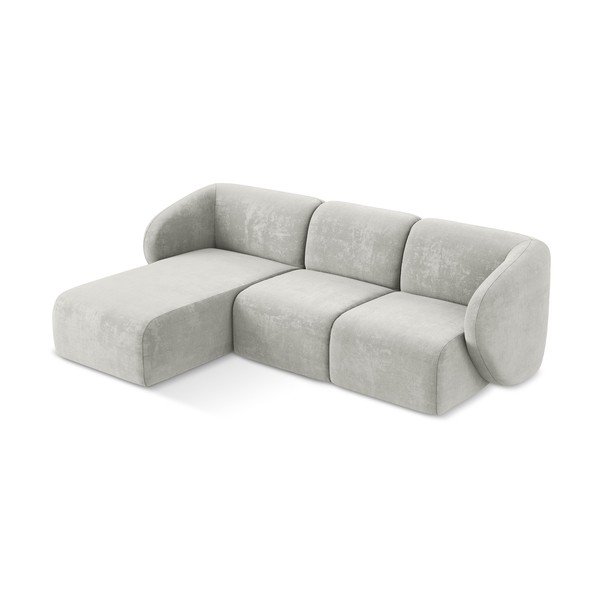 Šviesiai pilkos spalvos kampinė sofa iš šenilinio audinio (su kairiuoju kampu/su gultu) Lani – Makamii-image-2