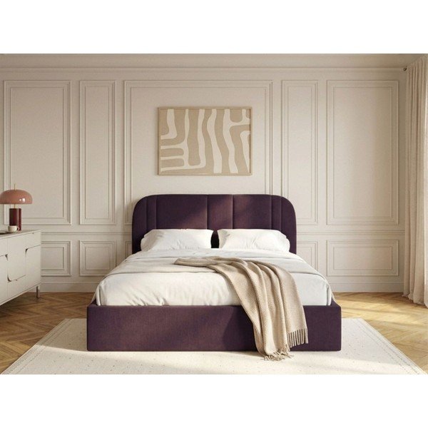 Violetinės spalvos dvigulė lova audiniu dengta su sandėliavimo vieta su lovos grotelėmis 180x200 cm Sidney – Bobochic Paris-image-2
