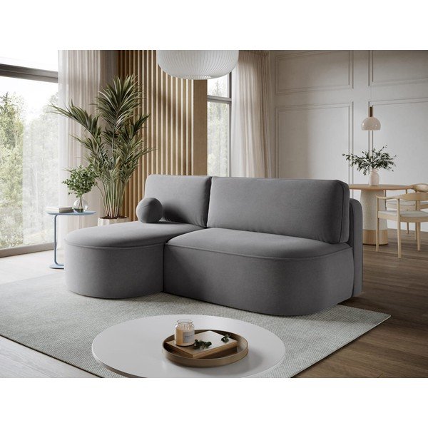Pilkos spalvos sulankstoma/su sandėliavimo vieta kampinė sofa iš velveto (su kairiuoju kampu/su gultu) Livosa – ELTAP-image-4
