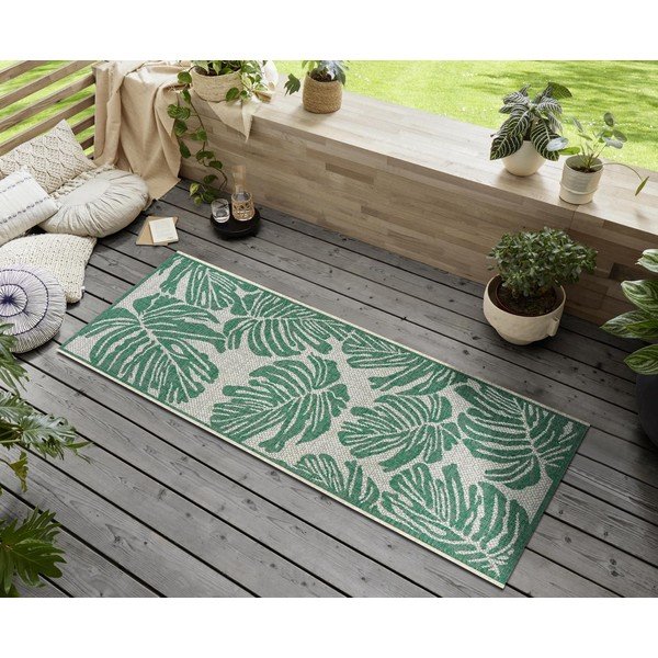 Žalios ir smėlio spalvos lauko kilimėlis NORTHRUGS Monstera, 70 x 200 cm-image-1