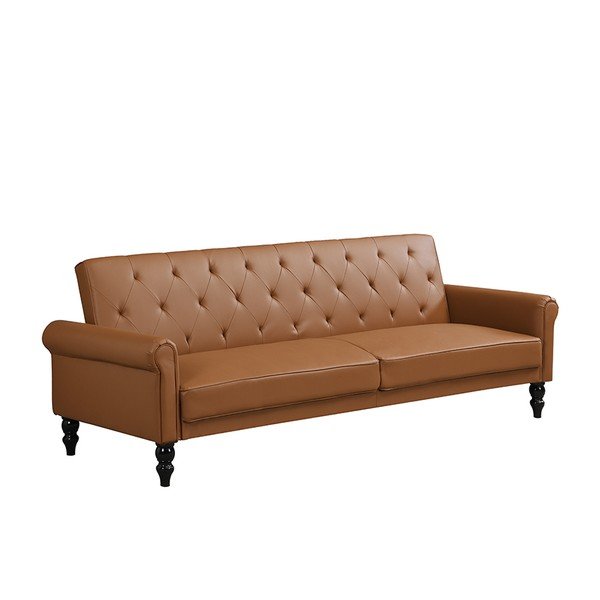 Konjako rudos spalvos reguliuojama/sulankstoma sofa iš dirbtinės odos 222 cm Tyne – Støraa-image-2