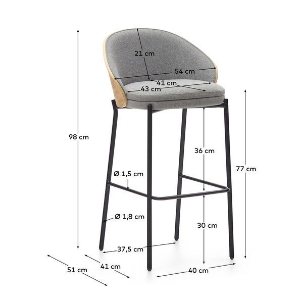 Pilkos spalvos/natūralios spalvos baro taburetė (sėdynės aukštis 77 cm) Eamy – Kave Home-image-3