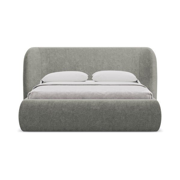 Pilkos spalvos dvigulė lova audiniu dengta su sandėliavimo vieta su lovos grotelėmis 180x200 cm Hauke – Makamii-image-4