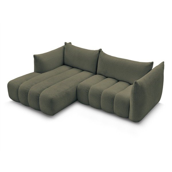 Žalios spalvos kampinė sofa iš boucle (su kairiuoju kampu/su gultu) Azra – Bobochic Paris-image-3
