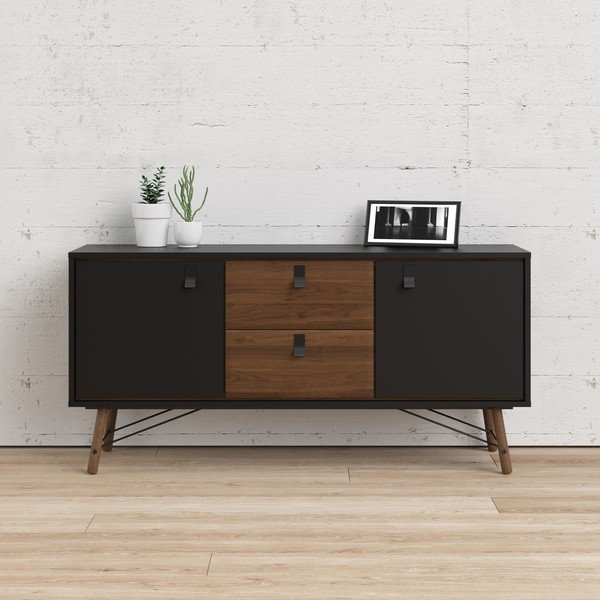 Juodos spalvos šoninė spintelė iš riešutmedžio 150x72x40 cm Ry – Tvilum-image-1