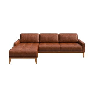 Raudonai ruda odinė kampinė sofa MESONICA Musso Tufted, kairysis kampas