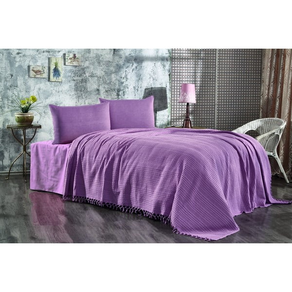 Lovatiesė violetinės spalvos iš medvilnės dvigulei lovai 220x240 cm Lotus – Mijolnir