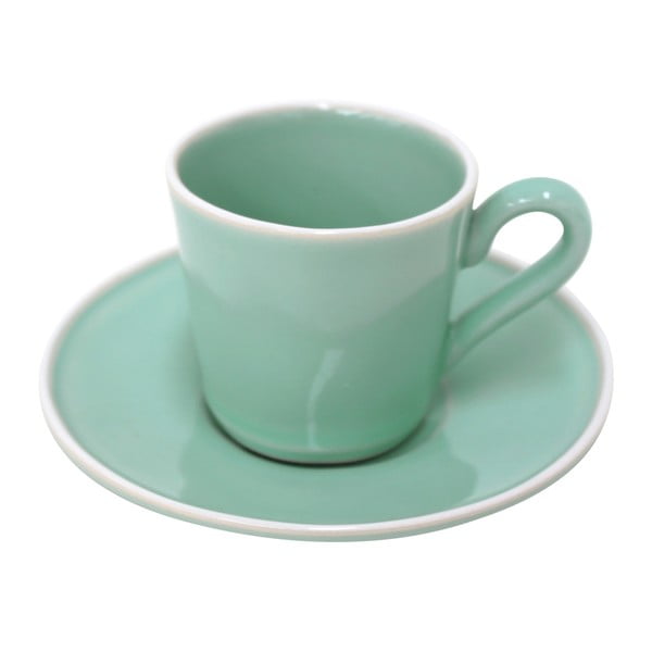 Šviesiai žalias akmens masės puodelis su lėkštele "Costa Nova Astoria", 80 ml