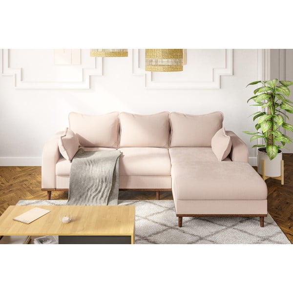 Iš kordinio velveto kampinė sofa smėlio spalvos (su dešiniuoju kampu) Beata – Ropez-image-4