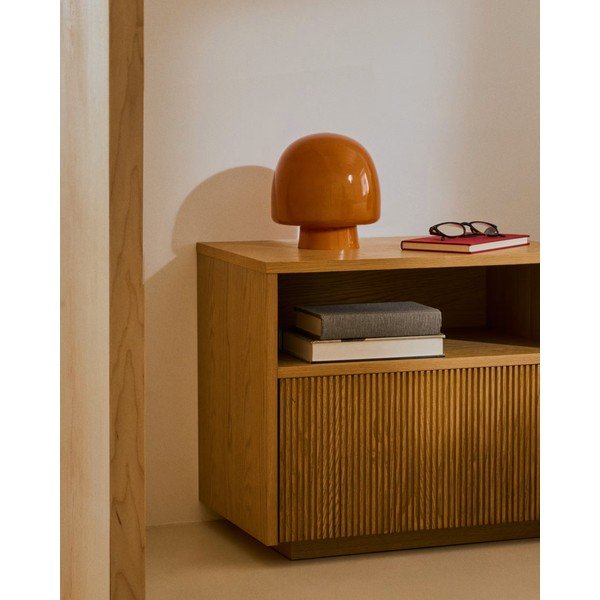Oranžinės spalvos stalinis šviestuvas (aukštis 20 cm) su stiklo gaubtu Reig – Kave Home-image-4
