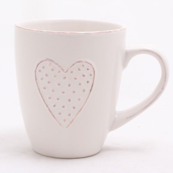 Baltas rankomis dekoruotas keraminis puodelis "Dakls Heart", 300 ml