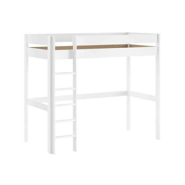 Baltos spalvos paaukštinta vaikiška lova su lovos grotelėmis 90x200 cm Primo – Vipack