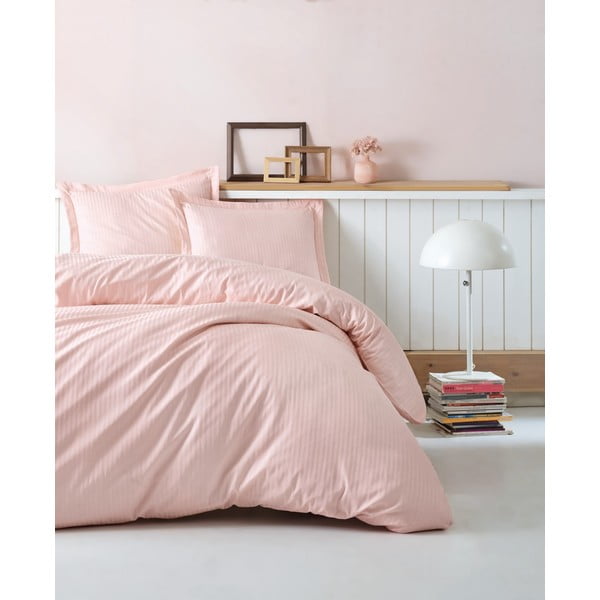Šviesiai rožinės spalvos pailginta medvilninė patalynė dvigulei lovai su paklode ir užvalkalu 240x260 cm – Mijolnir