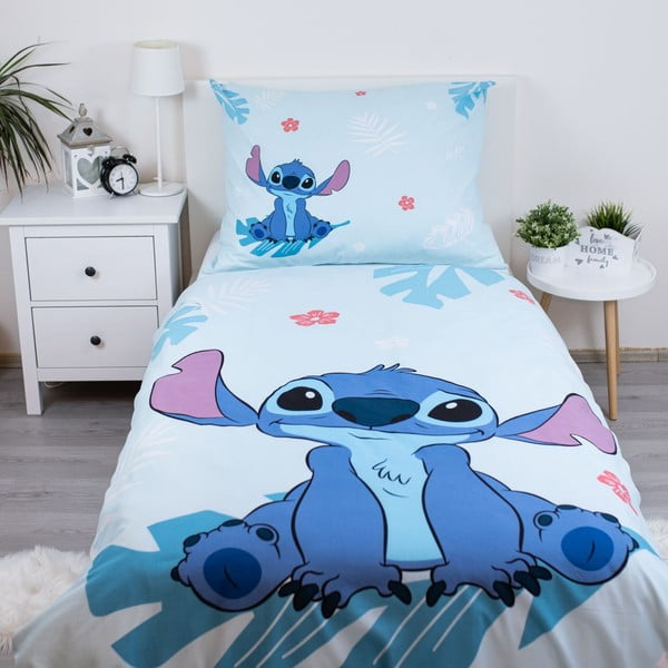 Mėlynos spalvos iš medvilnės viengulė vaikiška patalynė 140x200 cm Lilo and Stitch "Blue"  – Jerry Fabrics-image-1