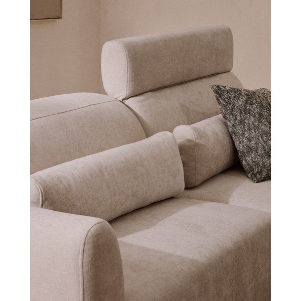 Smėlio spalvos reguliuojama/sulankstoma sofa iš šenilinio audinio su gultu 290 cm Lares – Kave Home-image-1