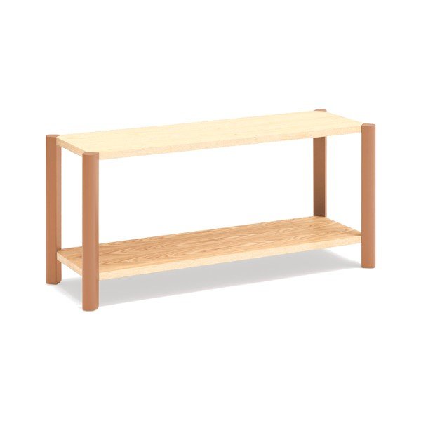 Raudonos plytų spalvos/šviesios natūralios spalvos pastatoma lentyna iš ąžuolo 126x59x43 cm Bona – Teulat-image-2