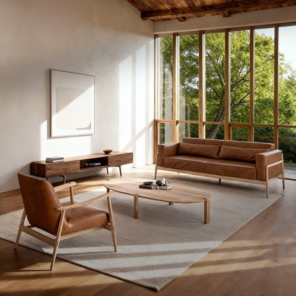 Ruda buivolo odos sofa su ąžuolo masyvo konstrukcija Gazzda Fawn, 240 cm-image-1