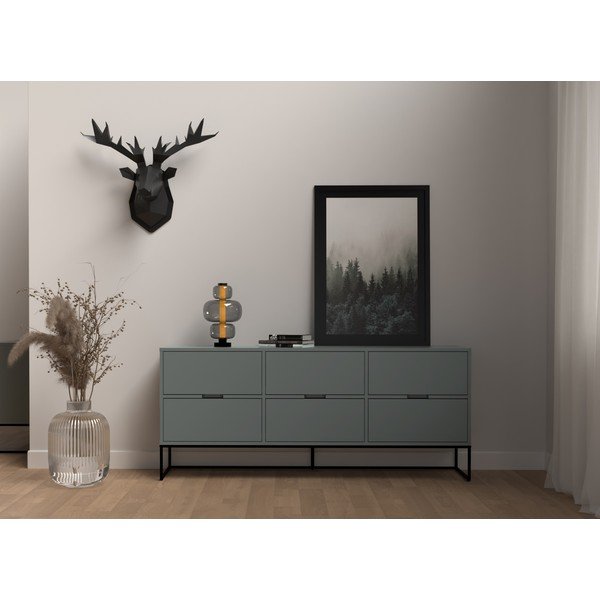 Pilkšvai žalios spalvos komoda su juodomis metalinėmis kojomis 176x76 cm Lipp - Tenzo-image-1