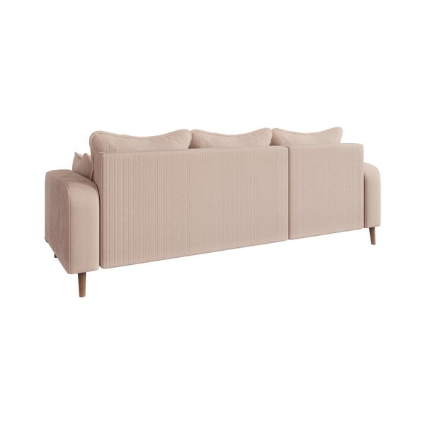 Iš kordinio velveto kampinė sofa smėlio spalvos (su kairiuoju kampu) Beata – Ropez-image-3