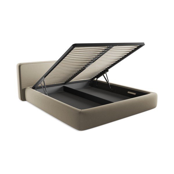 Smėlio spalvos dvigulė lova audiniu dengta su sandėliavimo vieta su lovos grotelėmis 180x200 cm Kiana – Makamii-image-3