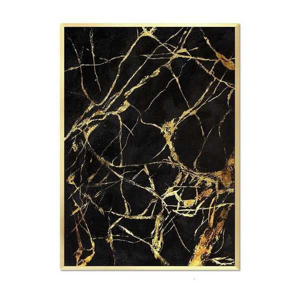 Sieninis rankomis tapytas paveikslas "JohnsonStyle Gold & Black Marble Duro", 53 x 73 cm