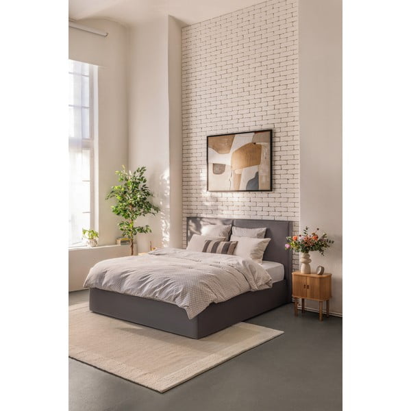 Pilka minkšta dvigulė lova su čiužiniu ir grotelėmis 180x200 cm Thessa Bold - Bonami Selection-image-1