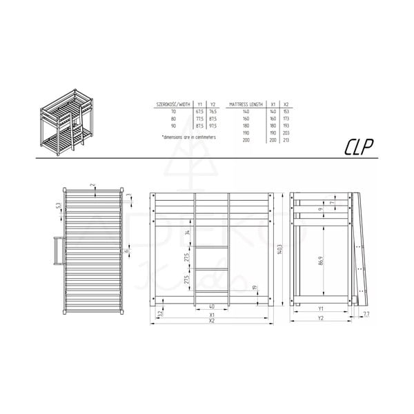 Dviaukštė lova iš pušies medienos 70x140 cm CLP - Adeko-image-3