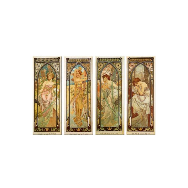 4 paveikslų rinkinys "Dienos laikai", Alfonsas Mucha, 30x80 cm