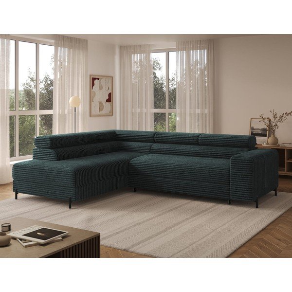 Žalios spalvos kampinė sofa iš kordinio velveto (su kairiuoju kampu/„L“ formos) Colesio – ELTAP-image-1