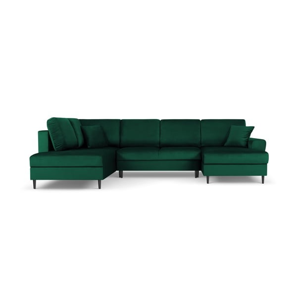 Žalios spalvos iš velveto sulankstoma/su sandėliavimo vieta kampinė sofa (su kairiuoju kampu/„U“ formos) Kyoto – Cosmopolitan Design