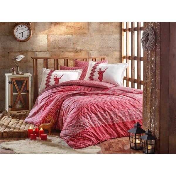Dvigulės lovos paklodė iš medvilninio poplino Hobby Clarinda Red, 200 x 220 cm